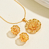 Hollow Brass Flower Stud Earrings & Pendant Necklaces Sets for Women MA5194-2