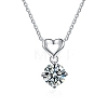 Anti-Tarnish Rhodium Plated 925 Sterling Silver Pave Crystal Moissanite Rhinestone Heart with Rhombus Charms STER-U003-08P-1