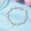 Natural Rose Quartz Heart & Shell Pearl Beads Stretch Bracelets BJEW-JB13413-01-1