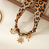 Leopard Printed Cloth Scarf Necklaces with Zinc Alloy Sun Tree Flower Pendants FS-WG7AF07-01-2