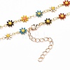 Golden Brass Flower Enamel Links Chain Necklaces NJEW-JN03171-01-3