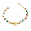 Colorful 304 Stainless Steel & Evil Eye Enamel Flat Round Link Bracelets FS-WGB13F5-14-1