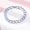 Brass Pave Clear Cubic Zirconia Flat Round Link Chain Bracelets for Women BJEW-A034-02P-3