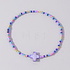 Beach Vacation Style Shell Cross & Glass & Brass Beaded Stretch Bracelets for Women FP3154-3-1