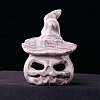 Natural Leopard Skin Jasper Carved Skull Pumpkin with Hat Figurines PW-WG183E2-04-1