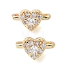 Brass Micro Pave Clear Cubic Zirconia 2-Loop Heart Spacer Bars KK-C258-05LG-1