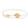 Adjustable White Round Imitation Pearl and Brass Cross Saint Benedict Beaded Bracelets MA5671-5