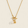304 Stainless Steel and Faux Pearl Round Pendant Necklaces with OT Clasps for Women AR1092-1