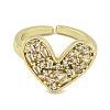 Heart Brass Micro Pave Cubic Zirconia Open Cuff Ring for Women RJEW-E296-05G-2