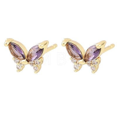 Brass Micro Pave Cubic Zirconia Stud Earrings for Women KK-A305-06G-1