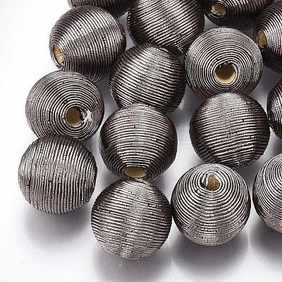 Wood Beads Covered with Polyester Cord Wire WOVE-S117-16mm-03-1