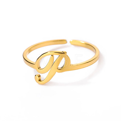 Adjustable 201 Stainless Steel Letter Open Cuff Rings for Women FS-WG61269-16-1