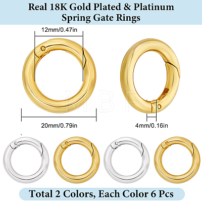 12Pcs 2 Colors Brass Spring Gate Rings KK-SC0008-03-1