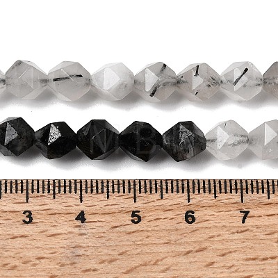 Natural Tourmalinated Quartz/Black Rutilated Quartz Beads Strands G-Z119-A15-02-1