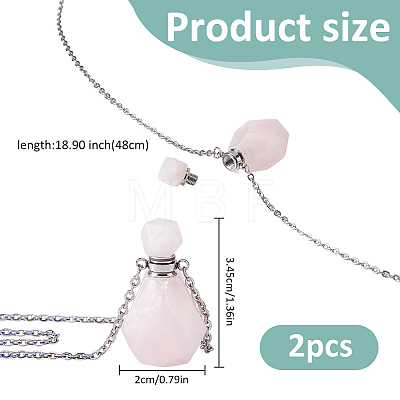 Natural Rose Quartz Faceted Perfume Bottle Pendant 304 Stainless Steel Cable Chain Necklaces NJEW-WH0002-268C-1