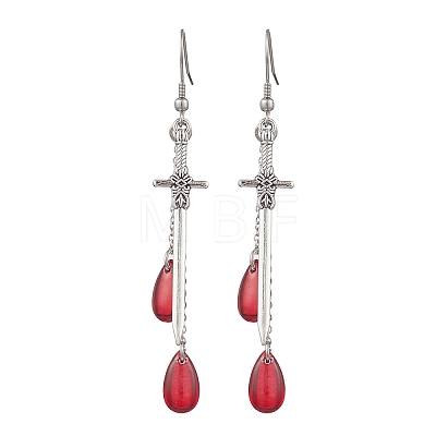 Teardrop with Sword Alloy Dangle Earrings EJEW-JE06311-1