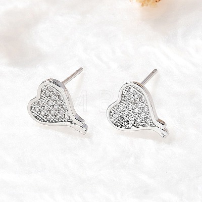 Heart Brass Micro Pave Cubic Zirconia Ear Studs EJEW-D304-35G-1