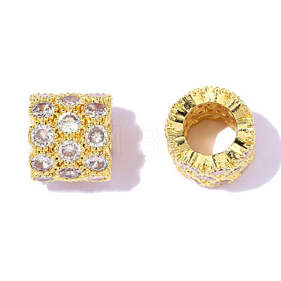 Flower Brass Clear Cubic Zirconia European Beads KK-OY001-05G-1