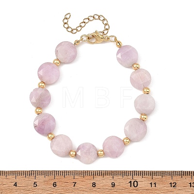 Natural Kunzite & Brass Spacer Beads Beaded Bracelets for Women BJEW-JB14112-01-1
