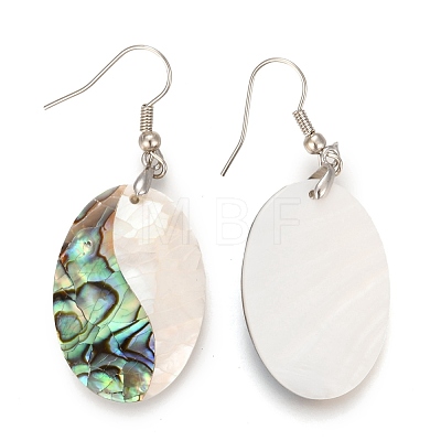 White Shell & Abalone Shell/Paua Shell Dangle Earrings EJEW-K081-03D-1