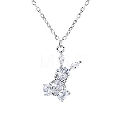 Brass Pave Clear Cubic Zirconia Rabbit Pendant Necklaces for Women WG4E031-01-1
