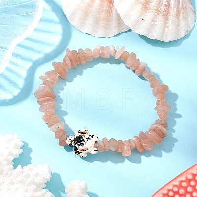 Natural Peach Moonstone Chips Beads Stretch Bracelets BJEW-JB11245-03-1