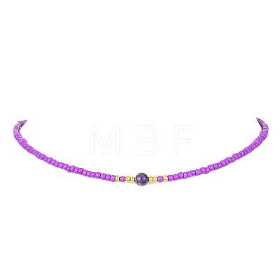 Natural & Synthetic Mixed Gemstone & Glass Seed Beaded Necklace with 304 Stainless Steel Clasp for Women NJEW-JN04420-1