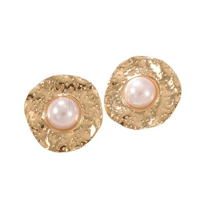 Iron & Plastic Pearl Cuff Bangles & Cuff Rings & Stud Earrings FS-WG5781C-01-1