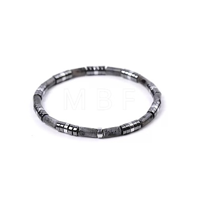 Bohemian Natural Labradorite & Platinum Synthetic Non-magnetic Hematite Beaded Stretch Bracelets for Women Men NY1304-3-1
