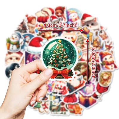 50Pcs Christmas Theme Animal Paper Stickers DIY-P085-03-1