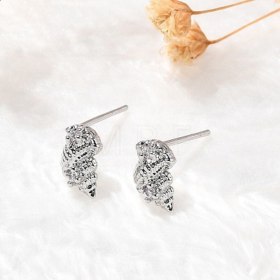 Conch Shape Brass Micro Pave Cubic Zirconia Ear Studs EJEW-D304-32P-1