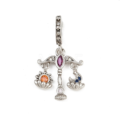 Brass Colorful Rhinestone European Dangle Charms KK-P324-07P-1