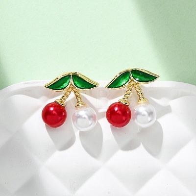 Cherry Brass ABS Plastic Pearl Stud Earrings EJEW-U062-04B-01G-1