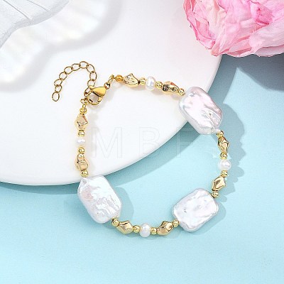 Natural Baroque Pearl Keshi Pearl & Brass Beaded Bracelets for Women BJEW-JB13798-1