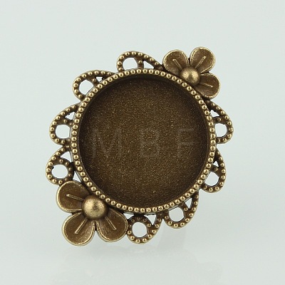 Vintage Adjustable Iron Finger Ring Components Alloy Flower Cabochon Bezel Settings PALLOY-O039-10AB-NF-1