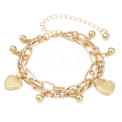 Iron Figaro & Paperclip Chain Double Layers Bracelets Link Bracelets for Women BJEW-A156-01G-1