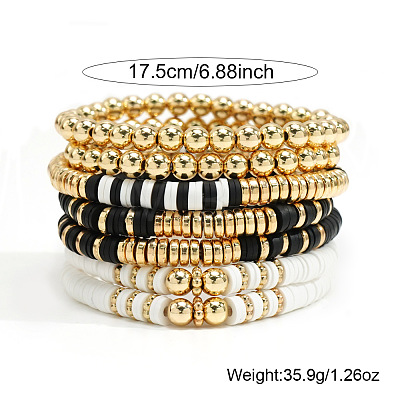 Black and white Polymer Clay Heishi Beaded Stretch Bracelet Sets LV4210-1