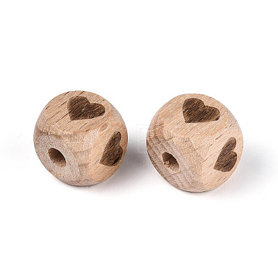 Engraved Beech Wood Beads WOOD-N022-06B-1