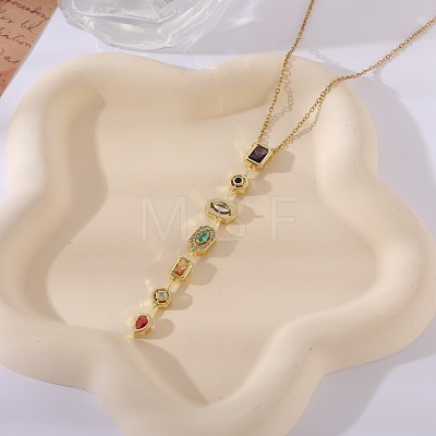 304 Stainless Steel Pave Cubic Zirconia Rectangle Oval Drop Pendant Long Tassel Necklaces FS-WGDB594-01-1