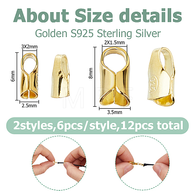 12Pcs 2 Styles S925 Sterling Silver Cord End STER-HS0001-32A-1