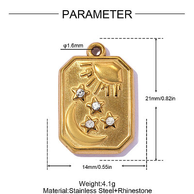 304 Stainless Steel Rhinestone Pendants STAS-OY016-46G-1