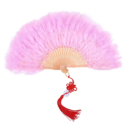 Plastic & Feather Folding Fan AJEW-WH20130-171B-1