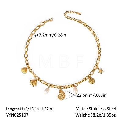 European Ocean Stainless Steel Pendant Necklaces with Pearl IA7525-2-1