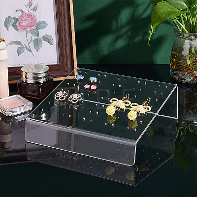 70-Hole Transparent Acrylic Slant Earring Display Stands EDIS-WH0016-013-1