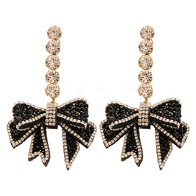 Bowknot Brass Rhinestone Dangle Stud Earrings FS-WGF8F1F-01-1