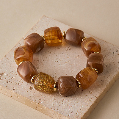 Acrylic Imitation Gemstone Cube Beaded Stretch Bracelets for Women WG6944A-03-1