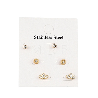 3 Pairs Valentine's Day 304 Stainless Steel & Crystal Rhinestone Stud Earrings for Women EJEW-G470-01G-1