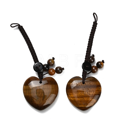 Heart Natural Tiger Eye Pendant Decorations G-K353-07B-1