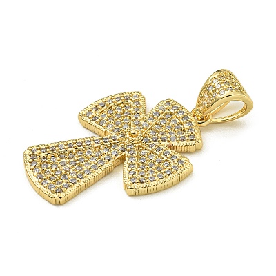 Rack Plating Brass Micro Pave Clear Cubic Zirconia Pendants KK-Z067-03G-01-1