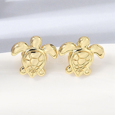 Turtle Brass Stud Earrings EJEW-D352-04G-1